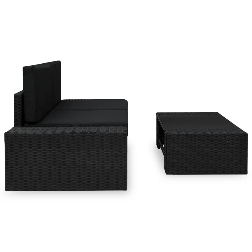 3-delige Loungeset poly rattan zwart