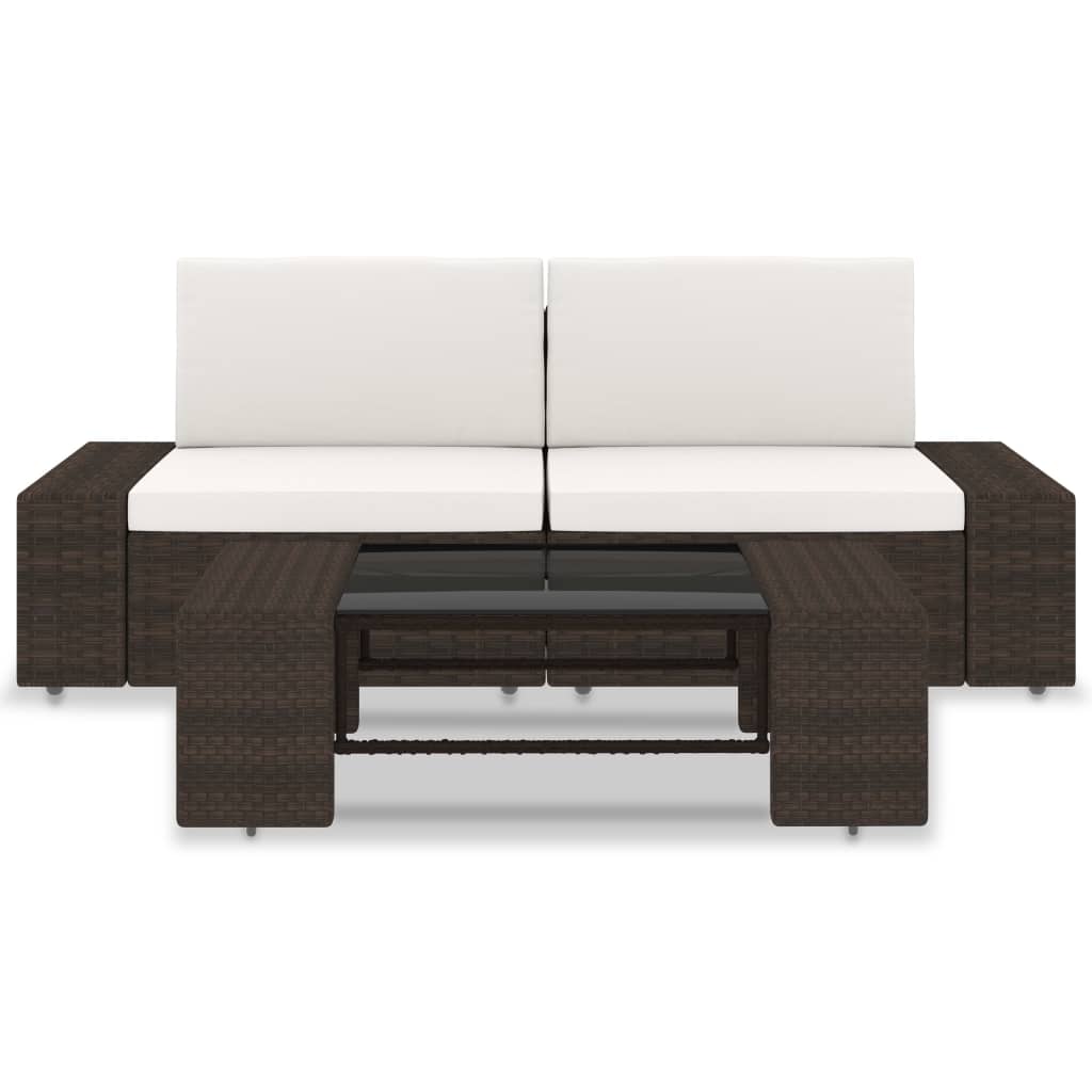 3-delige Loungeset poly rattan bruin