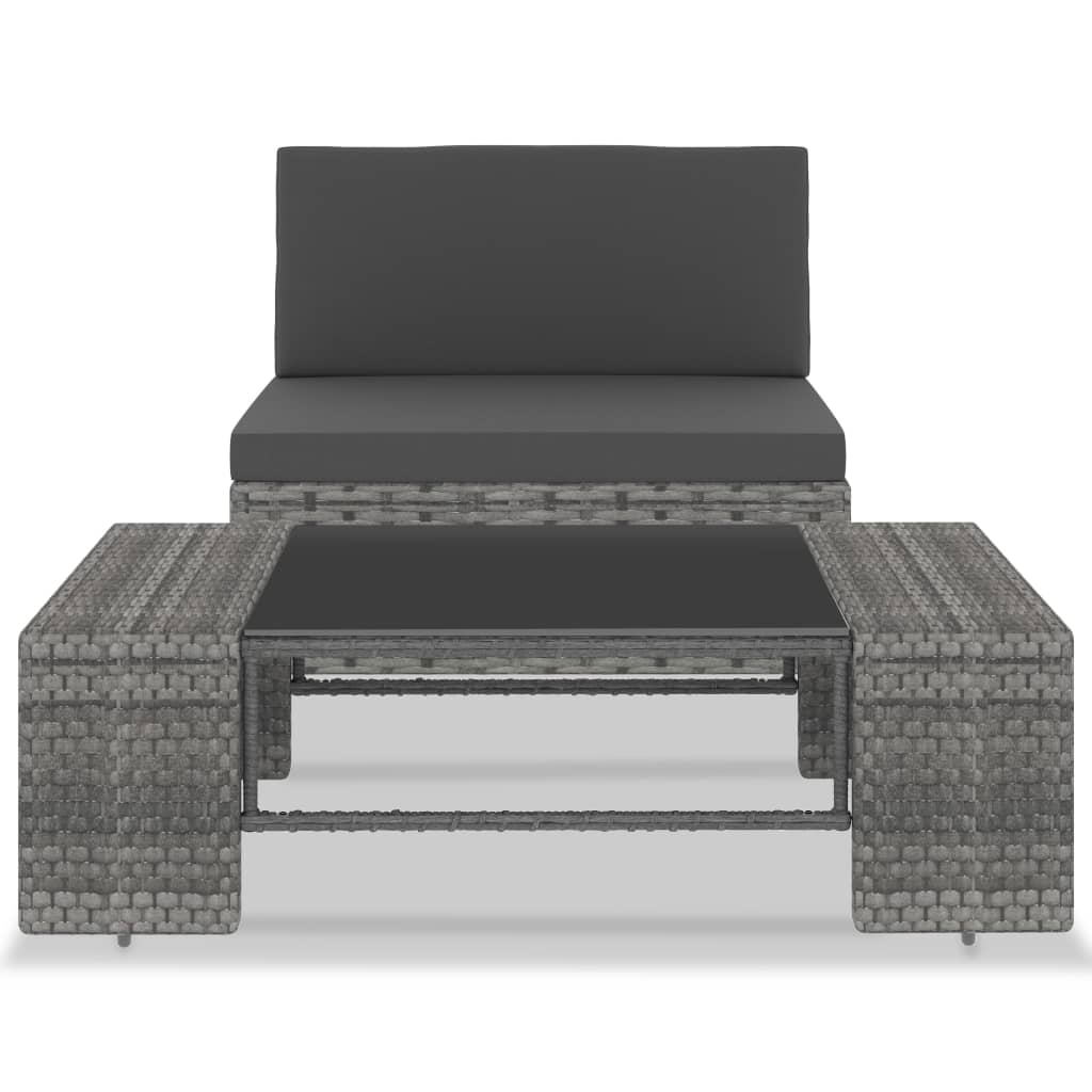 2-delige Loungeset poly rattan grijs