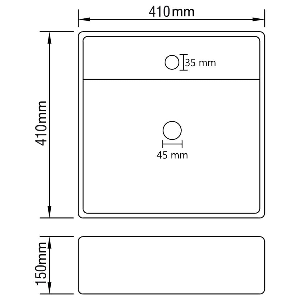 Wastafel met overloop vierkant 41x41 cm keramiek matroze