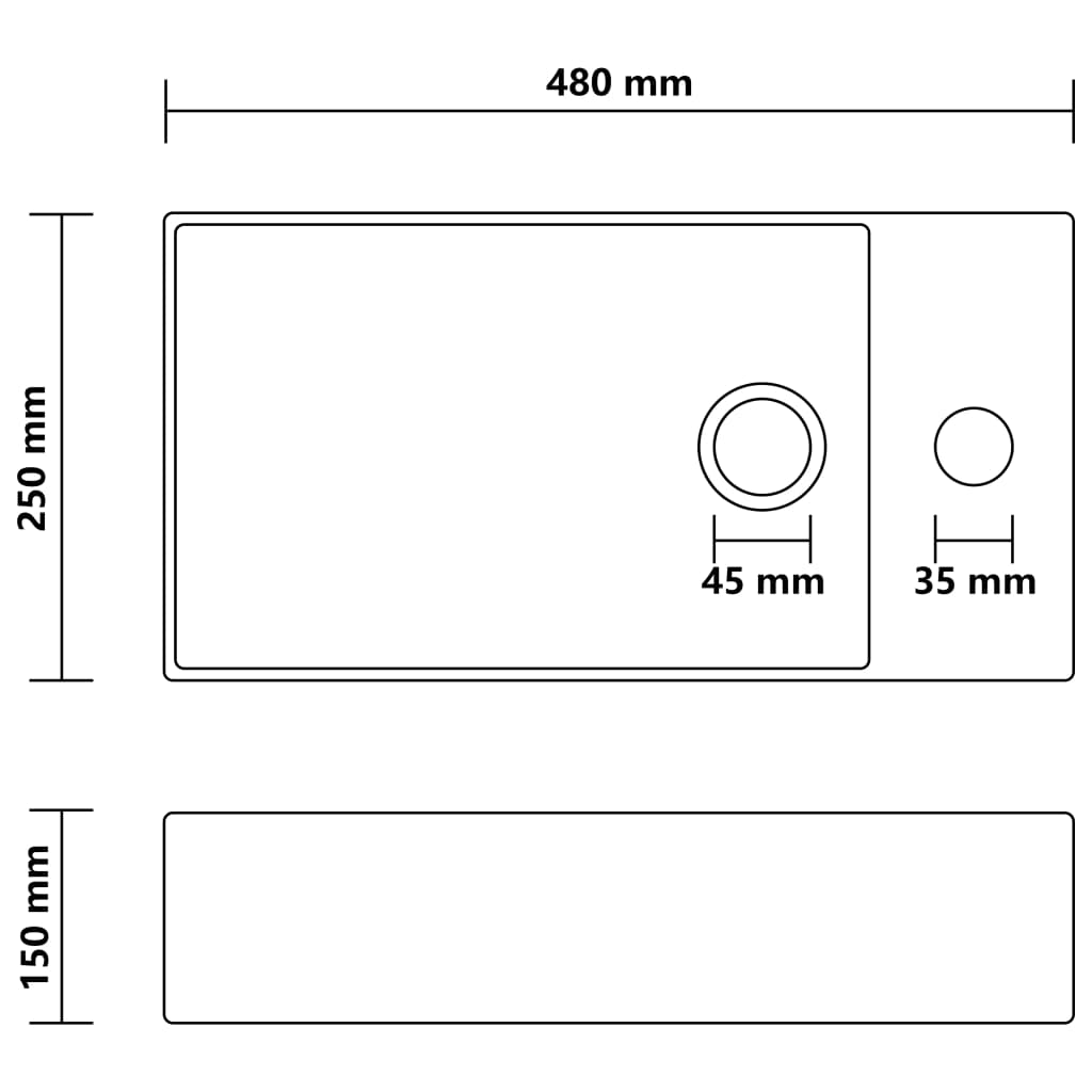 Wastafel met overloop keramiek matcrème