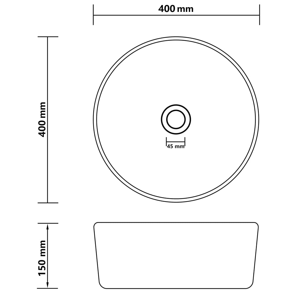 Wastafel rond 40x15 cm keramiek matwit