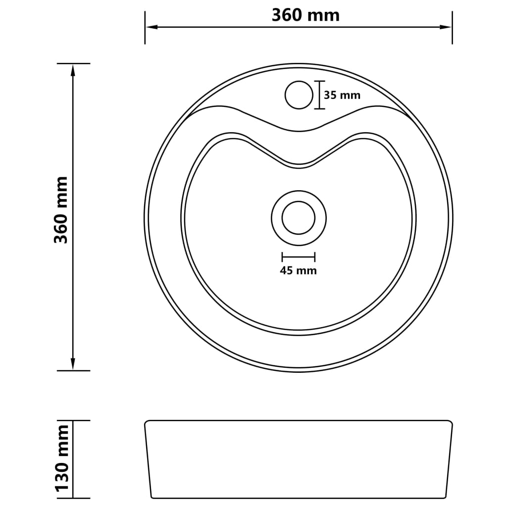 Wastafel met overloop 36x13 cm keramiek matwit