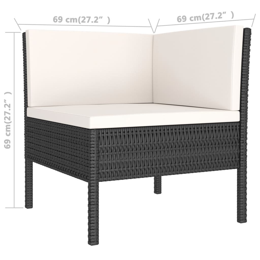 3-delige Loungeset met kussens poly rattan zwart