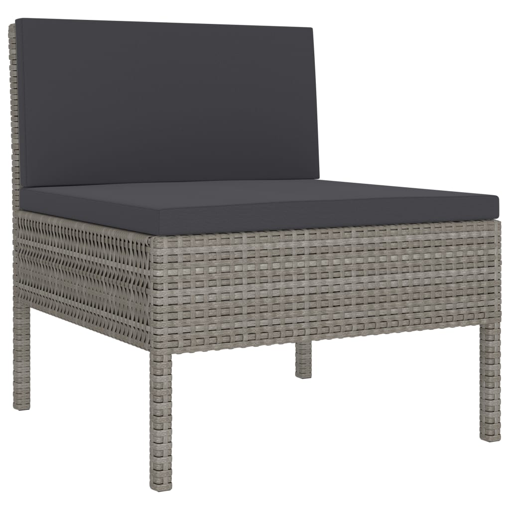 3-delige Loungeset met kussens poly rattan grijs