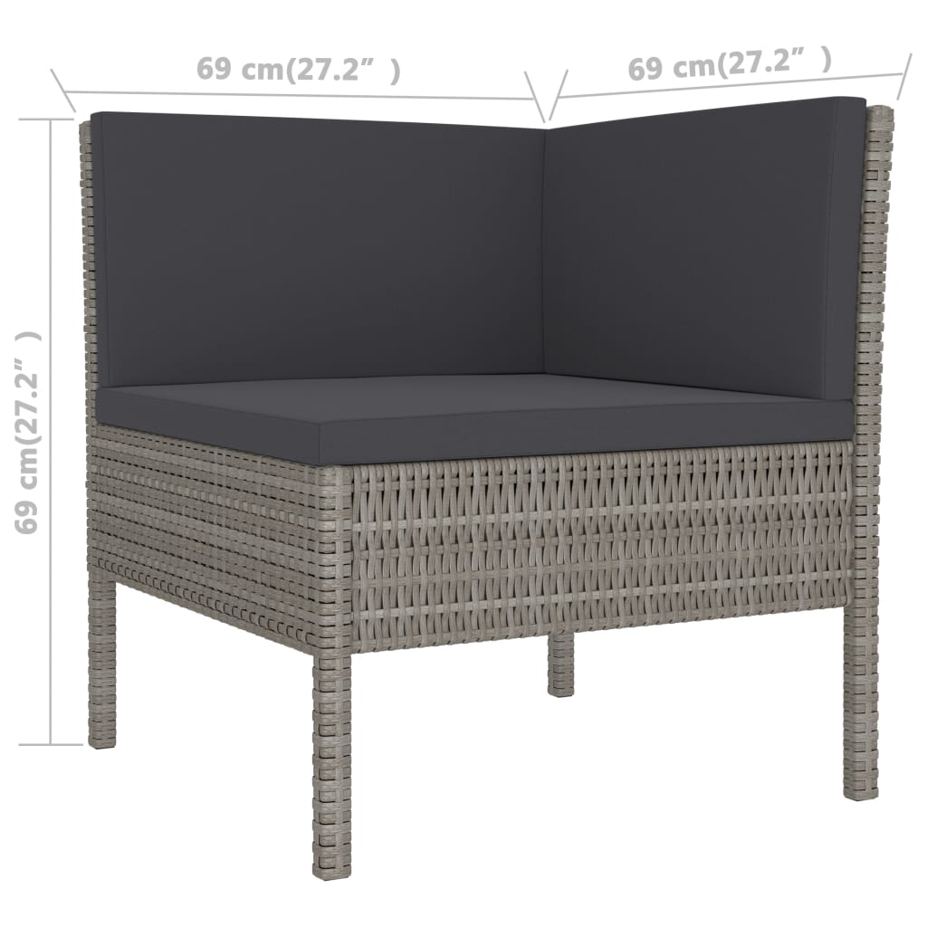 3-delige Loungeset met kussens poly rattan grijs