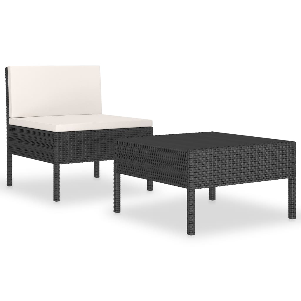 2-delige Loungeset met kussens poly rattan zwart