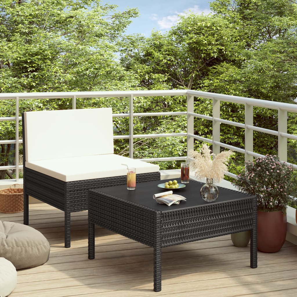 2-delige Loungeset met kussens poly rattan zwart