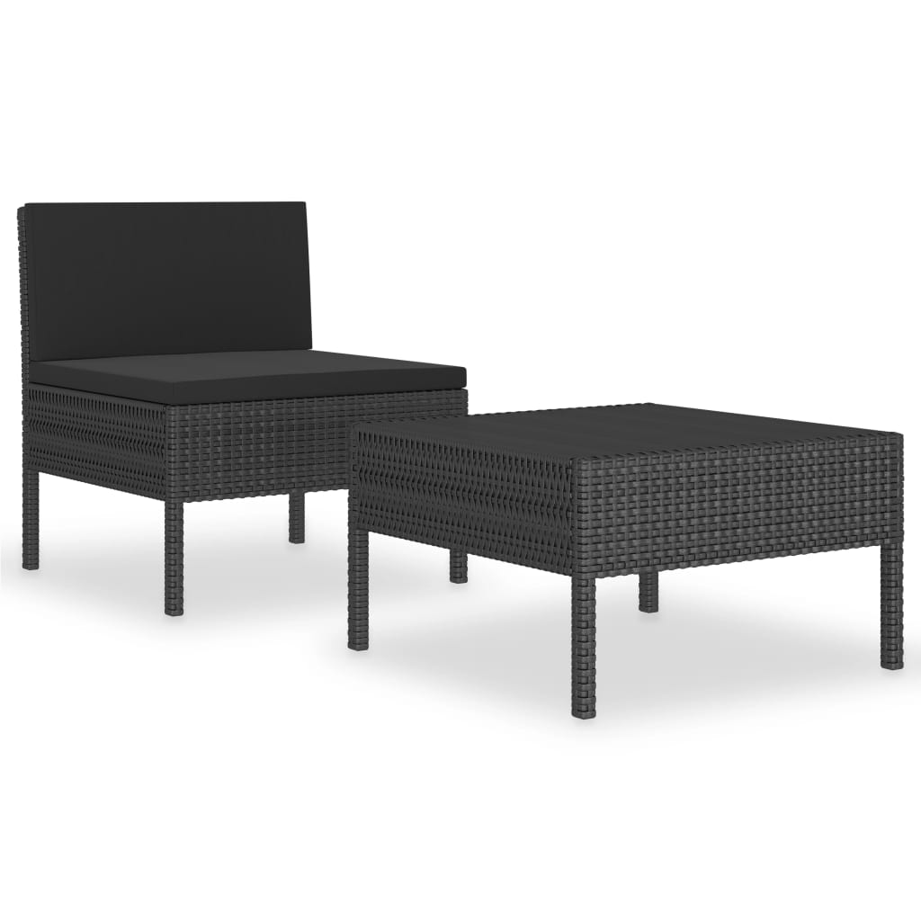 2-delige Loungeset met kussens poly rattan zwart