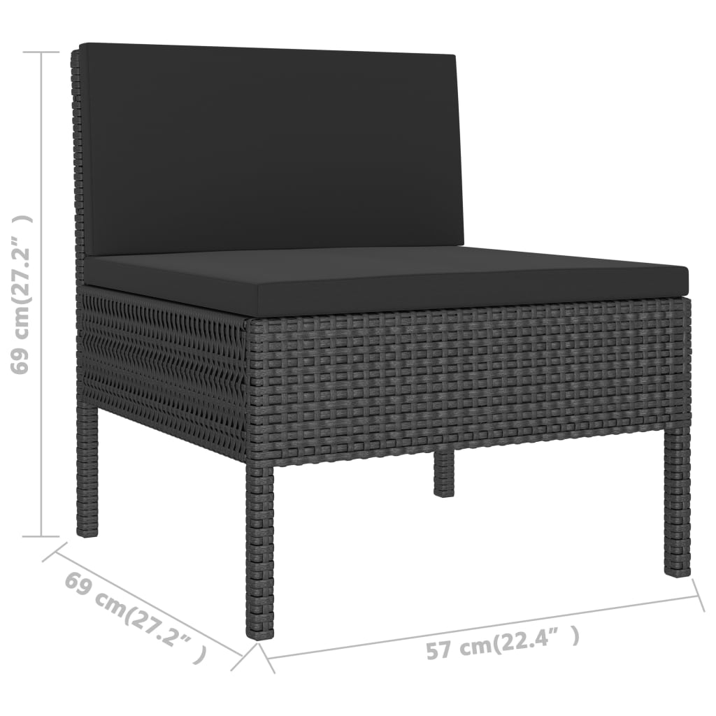 2-delige Loungeset met kussens poly rattan zwart