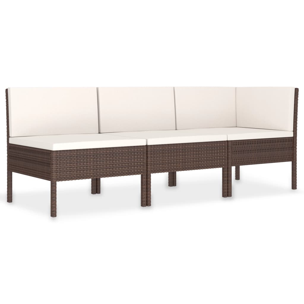 3-delige Loungeset met kussens poly rattan bruin