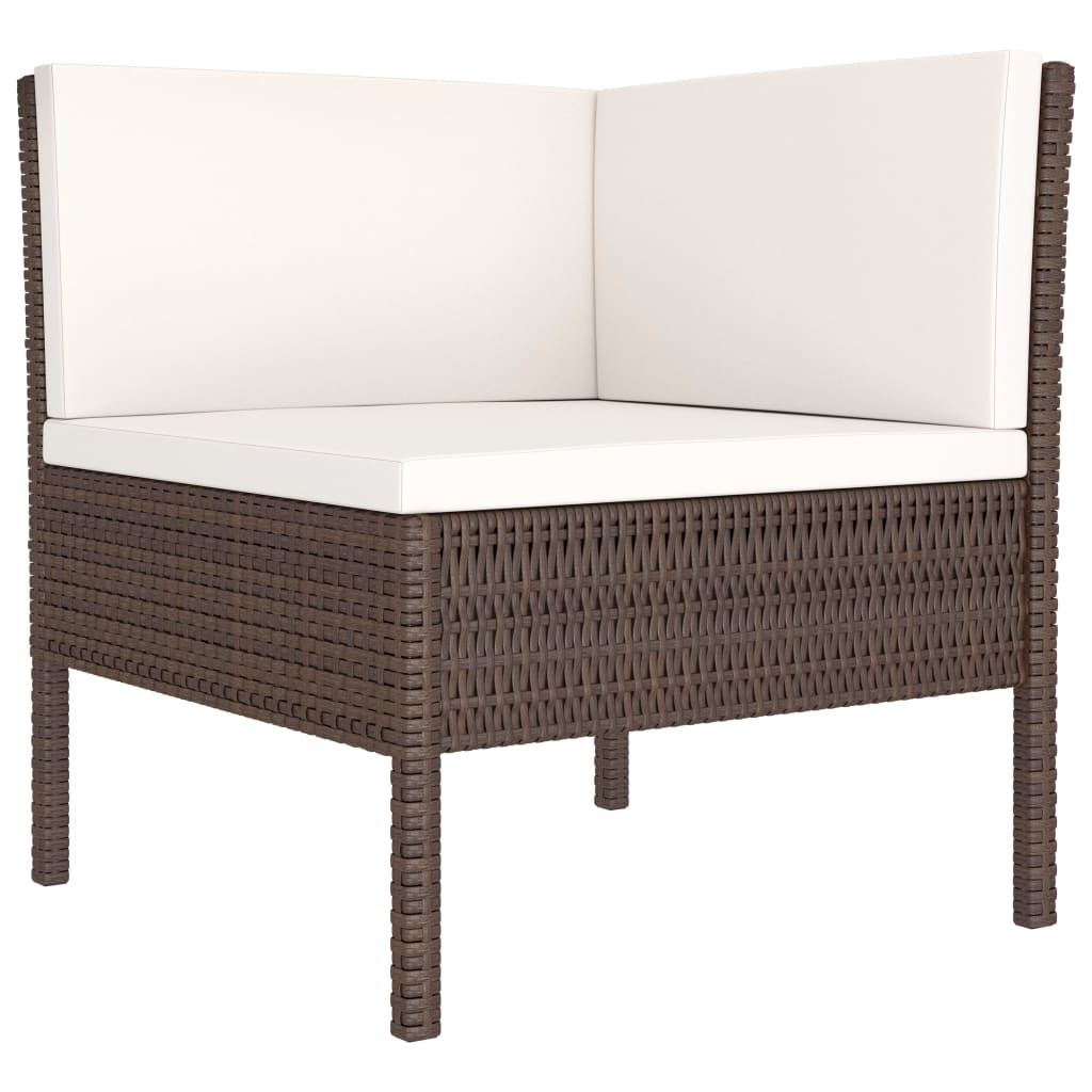 3-delige Loungeset met kussens poly rattan bruin