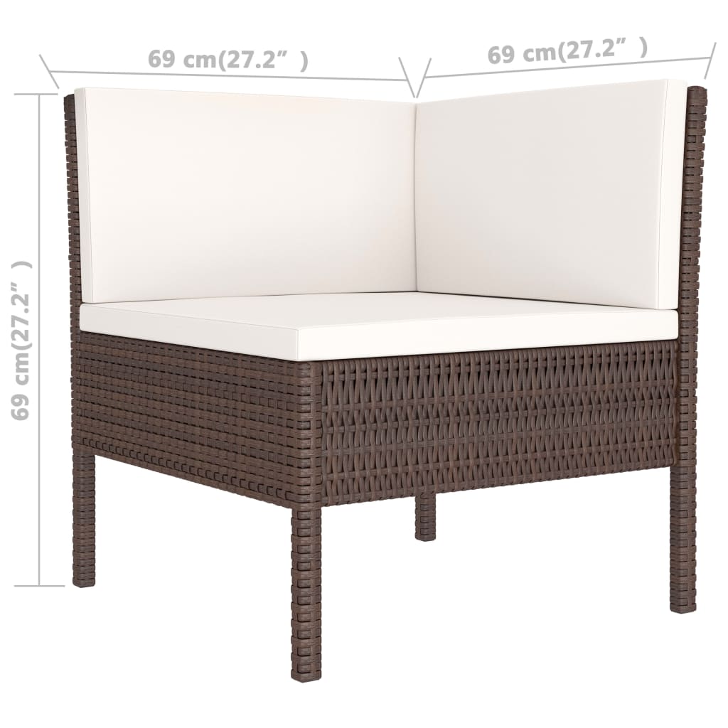 3-delige Loungeset met kussens poly rattan bruin