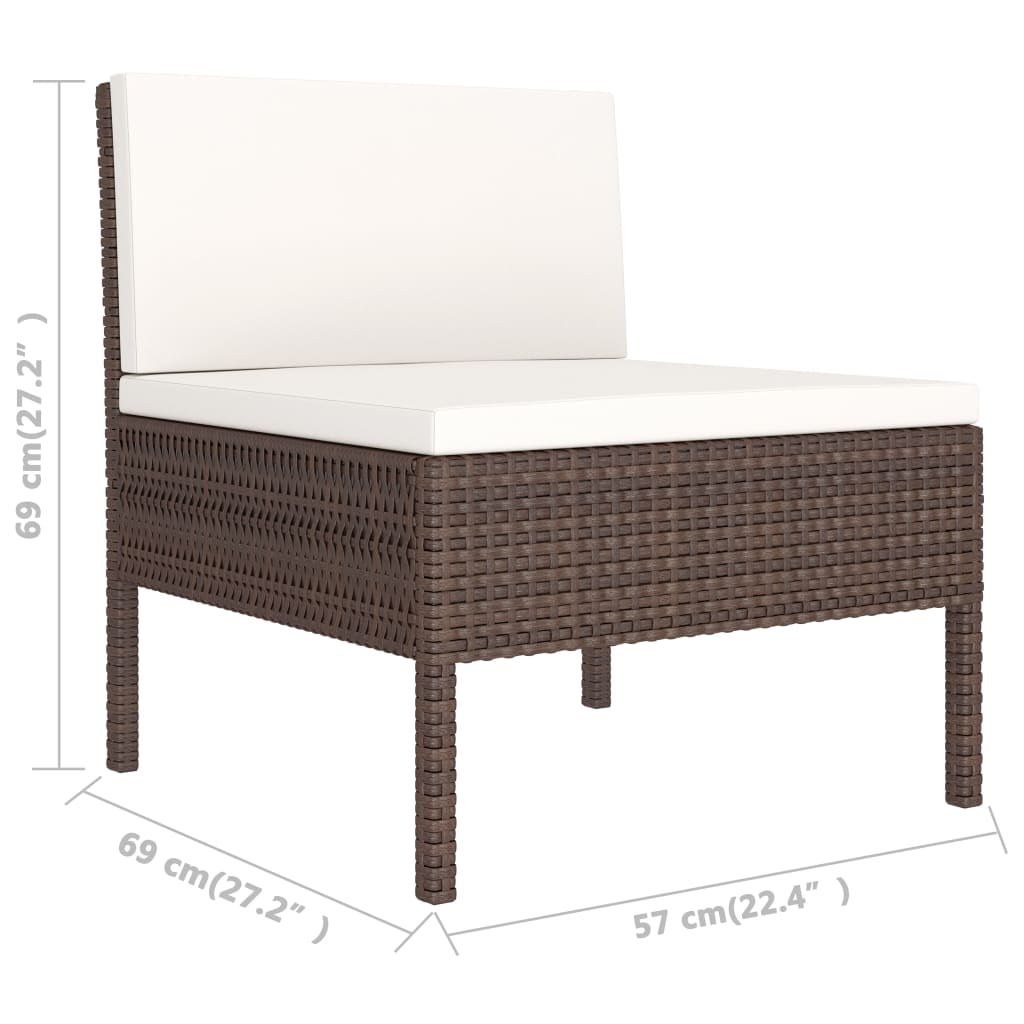 3-delige Loungeset met kussens poly rattan bruin