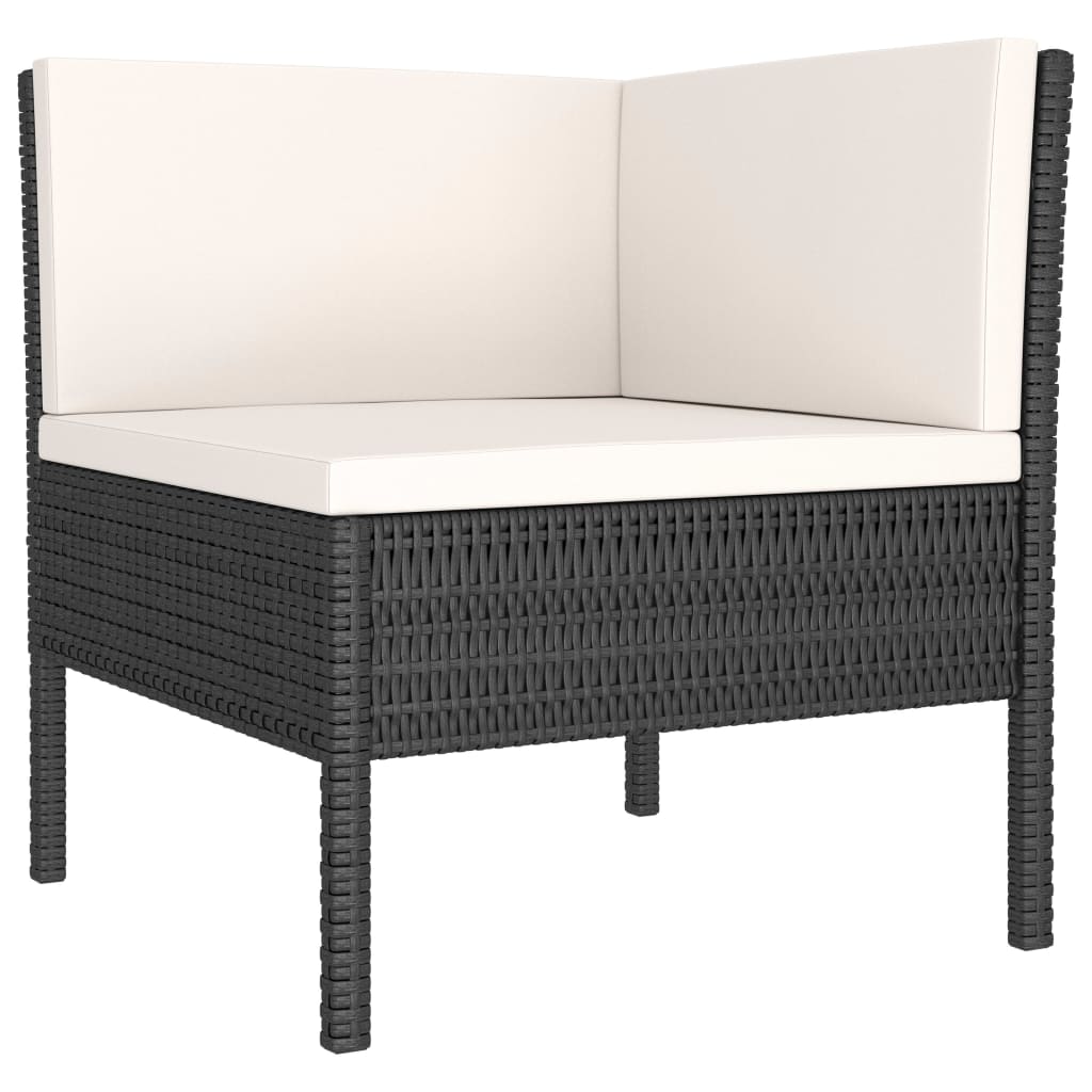 3-delige Loungeset met kussens poly rattan zwart