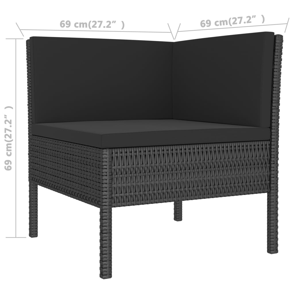 3-delige Loungeset met kussens poly rattan zwart