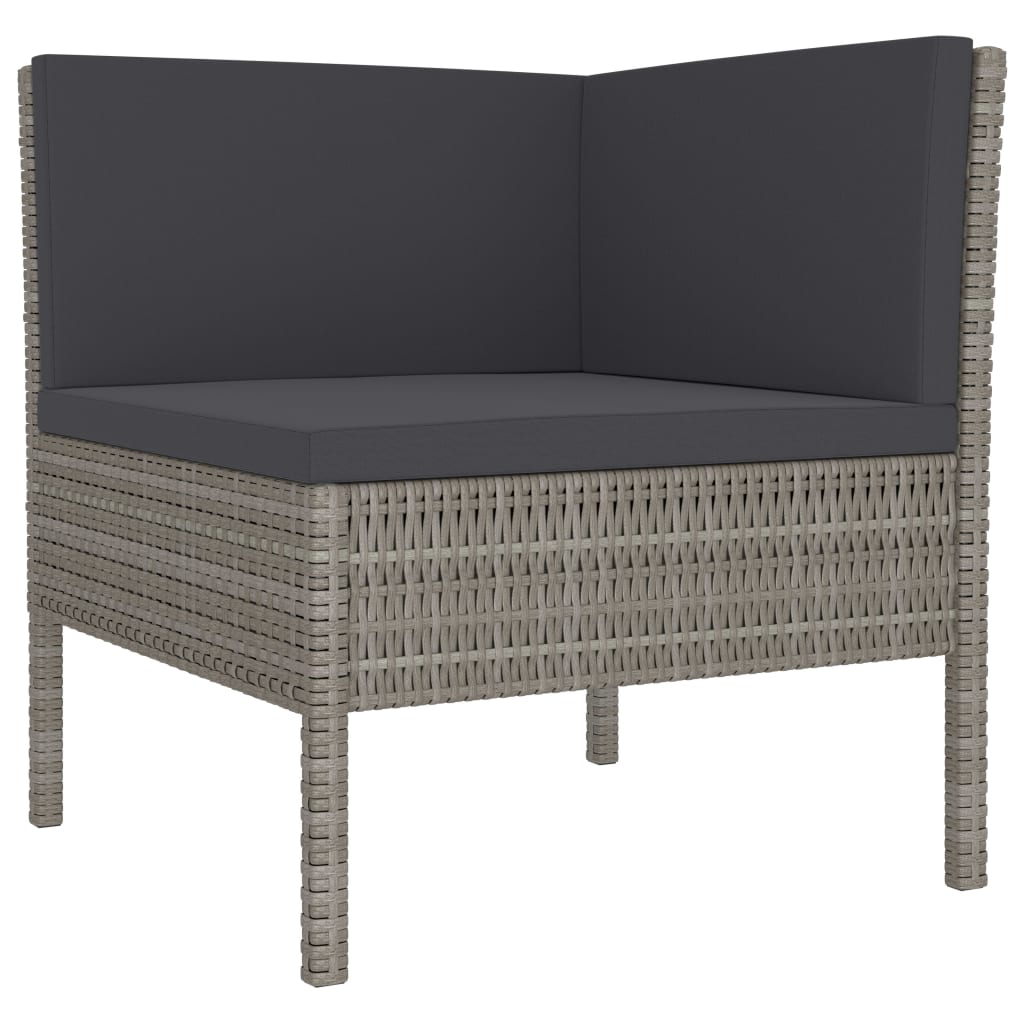 3-delige Loungeset met kussens poly rattan grijs