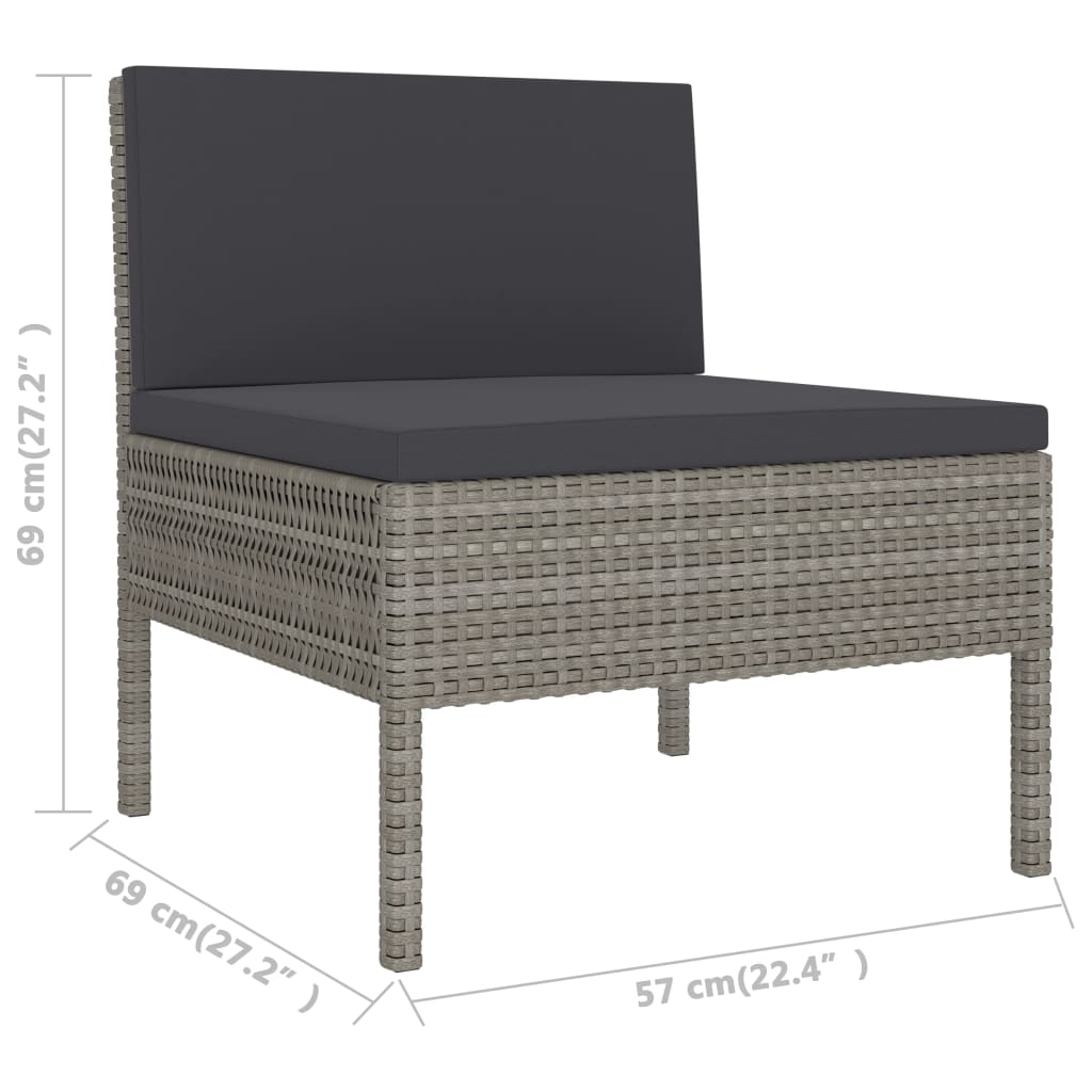 3-delige Loungeset met kussens poly rattan grijs