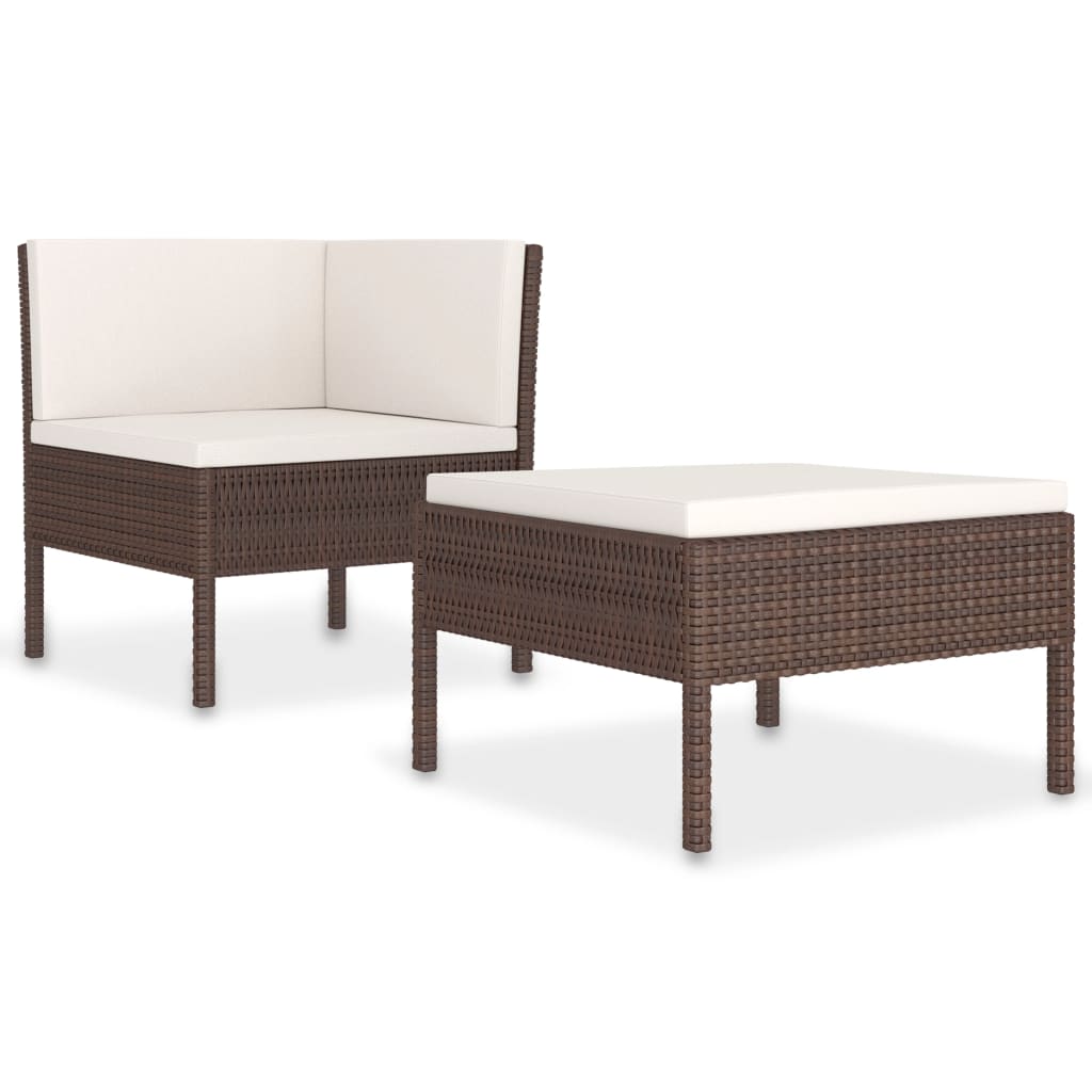 2-delige Loungeset met kussens poly rattan bruin