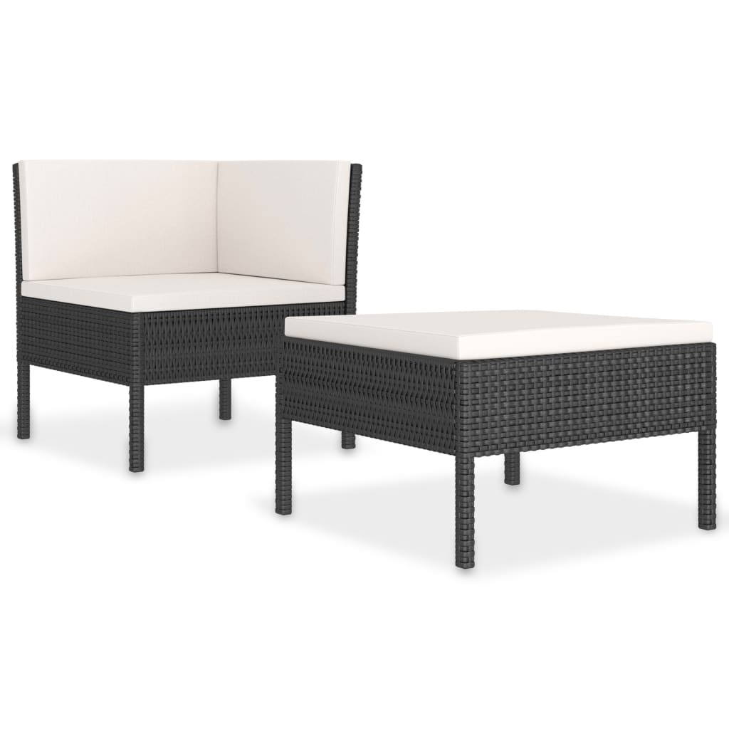 2-delige Loungeset met kussens poly rattan zwart