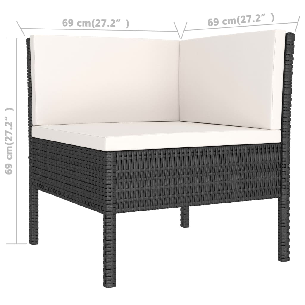 2-delige Loungeset met kussens poly rattan zwart