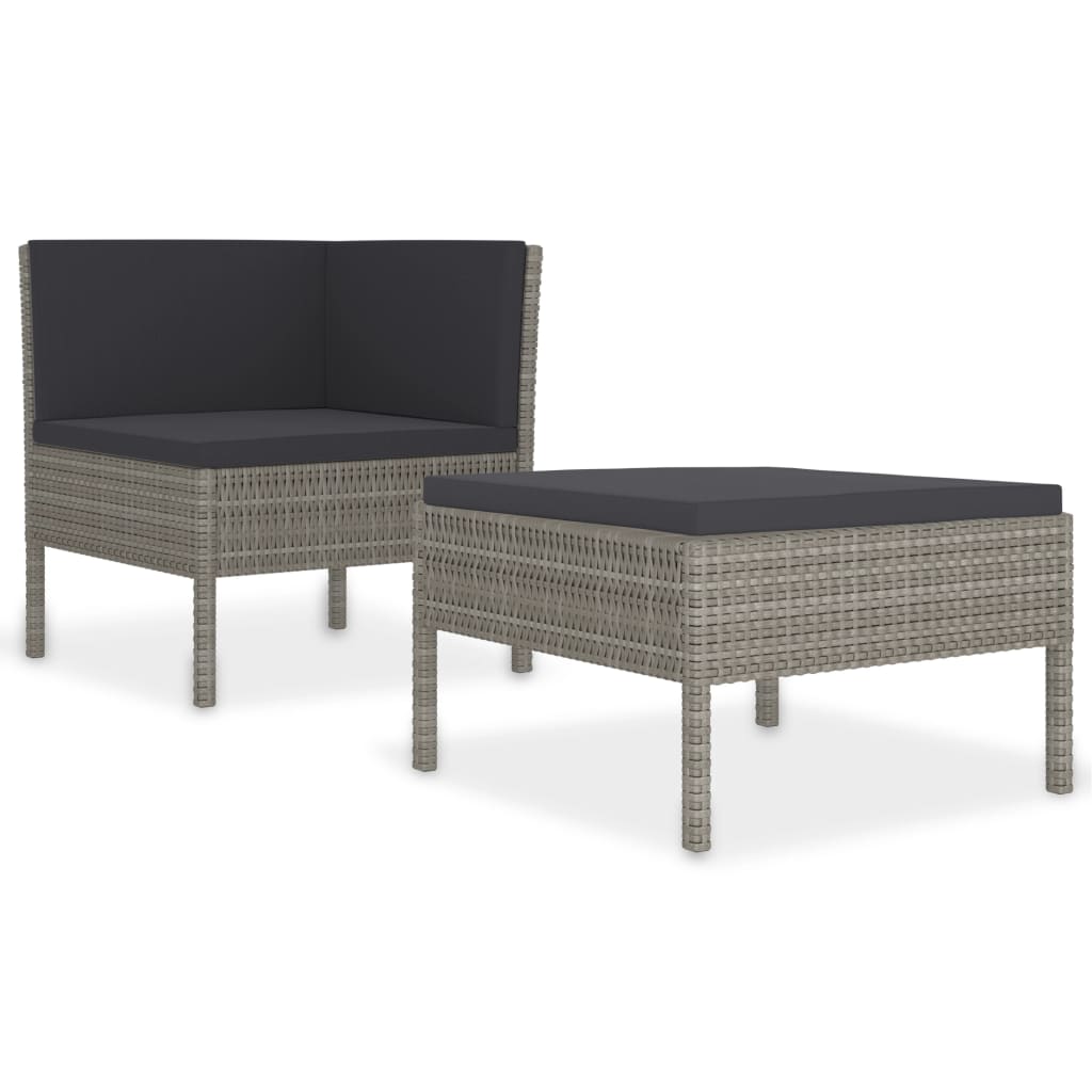 2-delige Loungeset met kussens poly rattan grijs