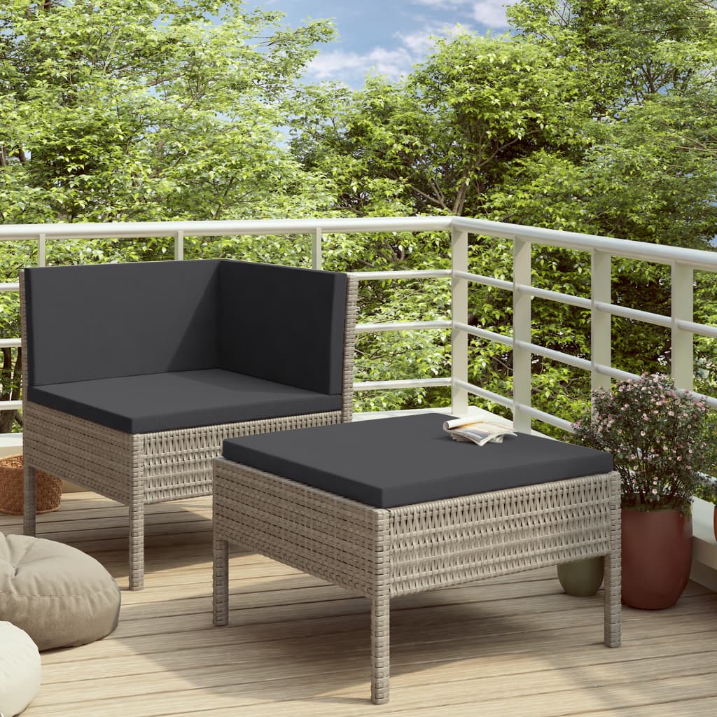 2-delige Loungeset met kussens poly rattan grijs