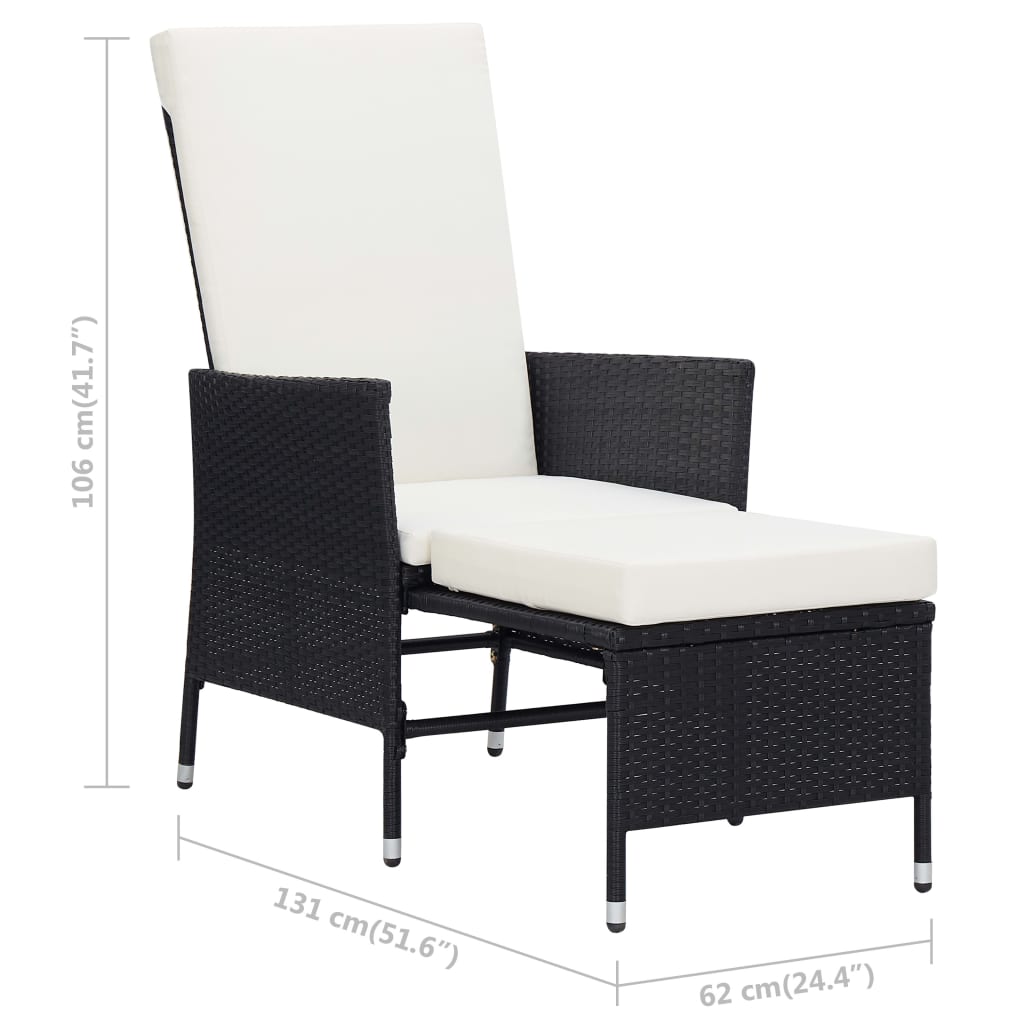 2-delige Loungeset met kussens poly rattan zwart