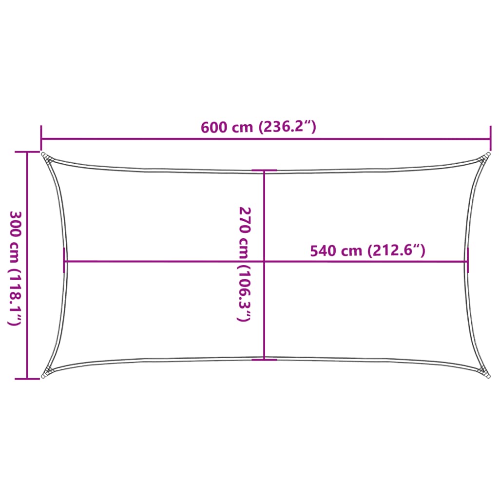 Zonnezeil 160 g/m² 3x6 m HDPE antracietkleurig