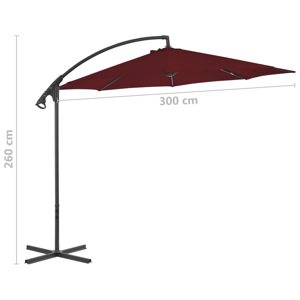 Zweefparasol met stalen paal 300 cm bordeauxrood