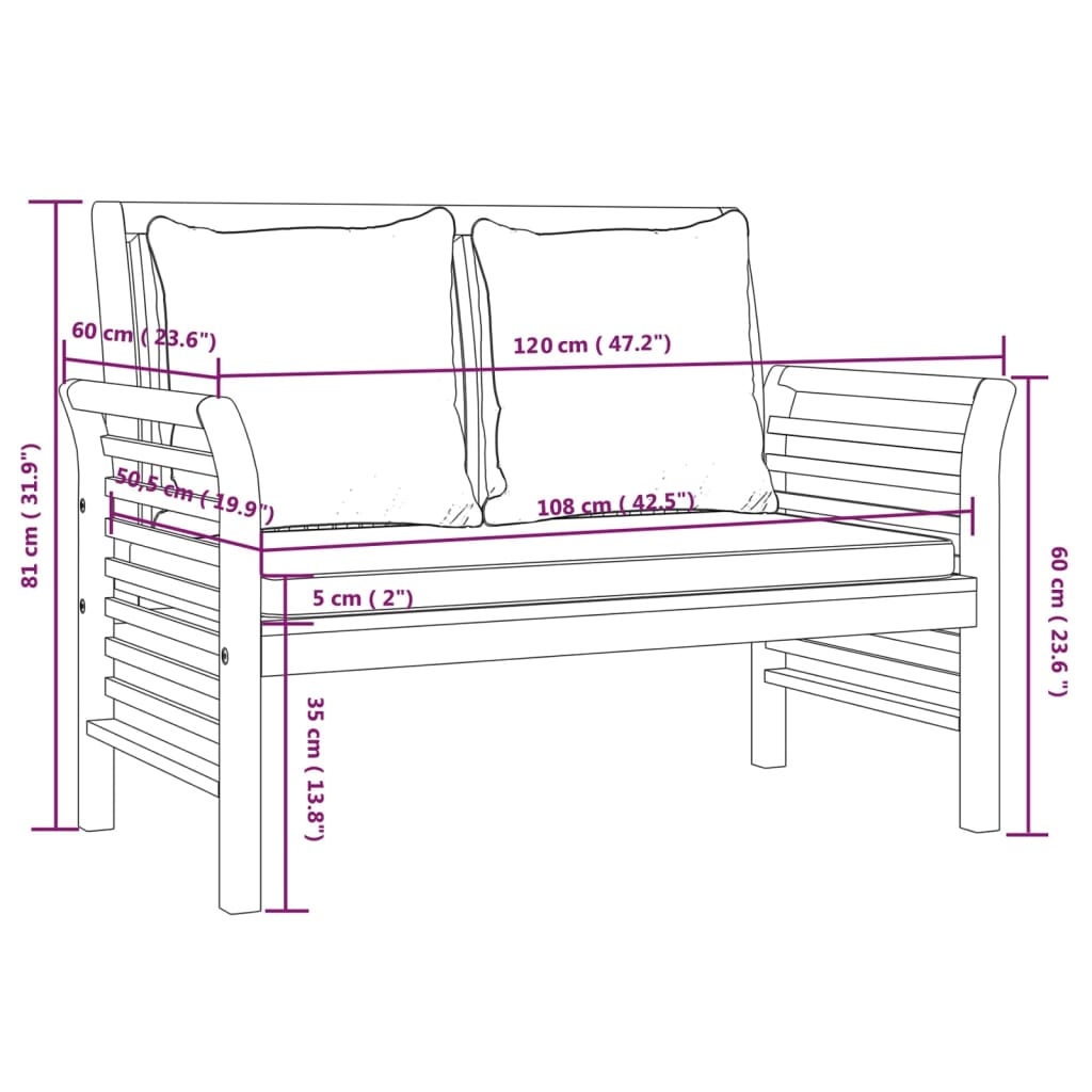 2-delige Loungeset met crèmewitte kussens massief hout