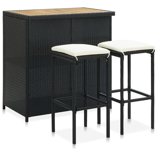 3-delige Barset poly rattan zwart