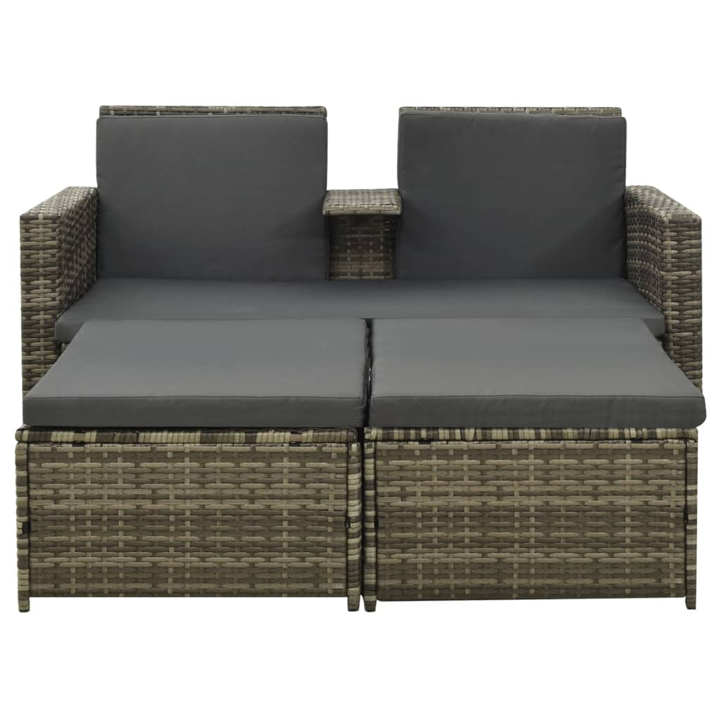 3-delige Loungeset met kussens poly rattan grijs