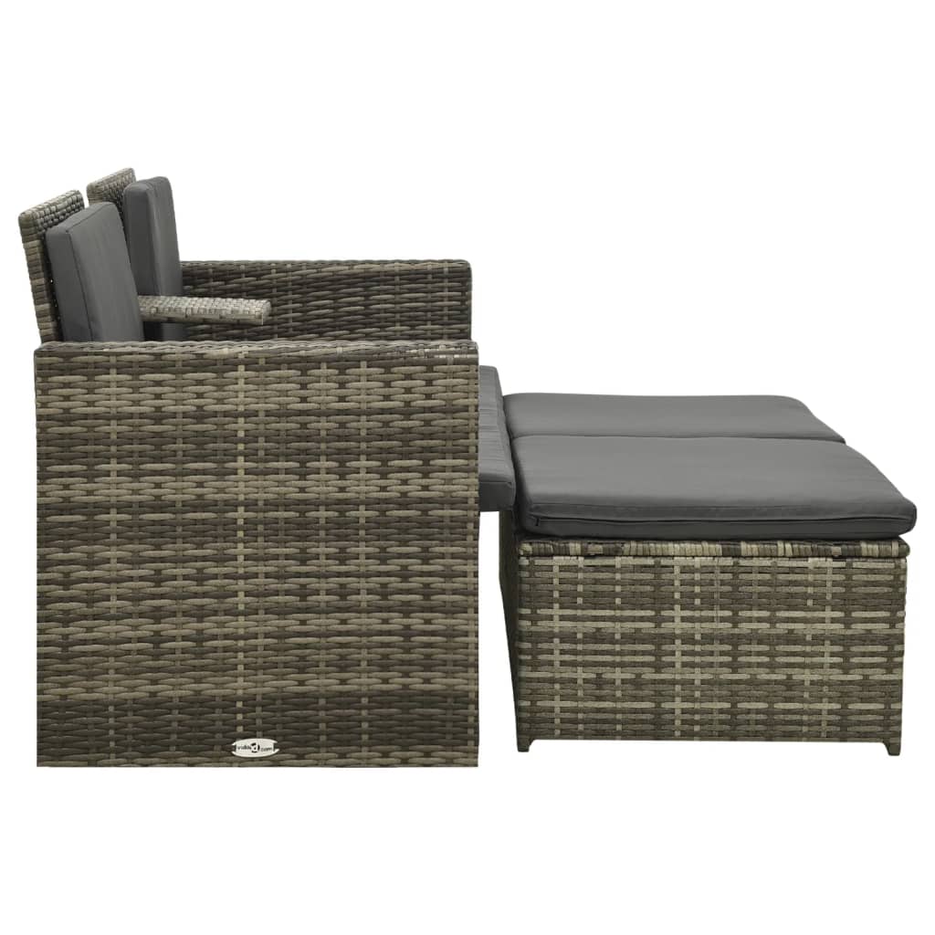 3-delige Loungeset met kussens poly rattan grijs