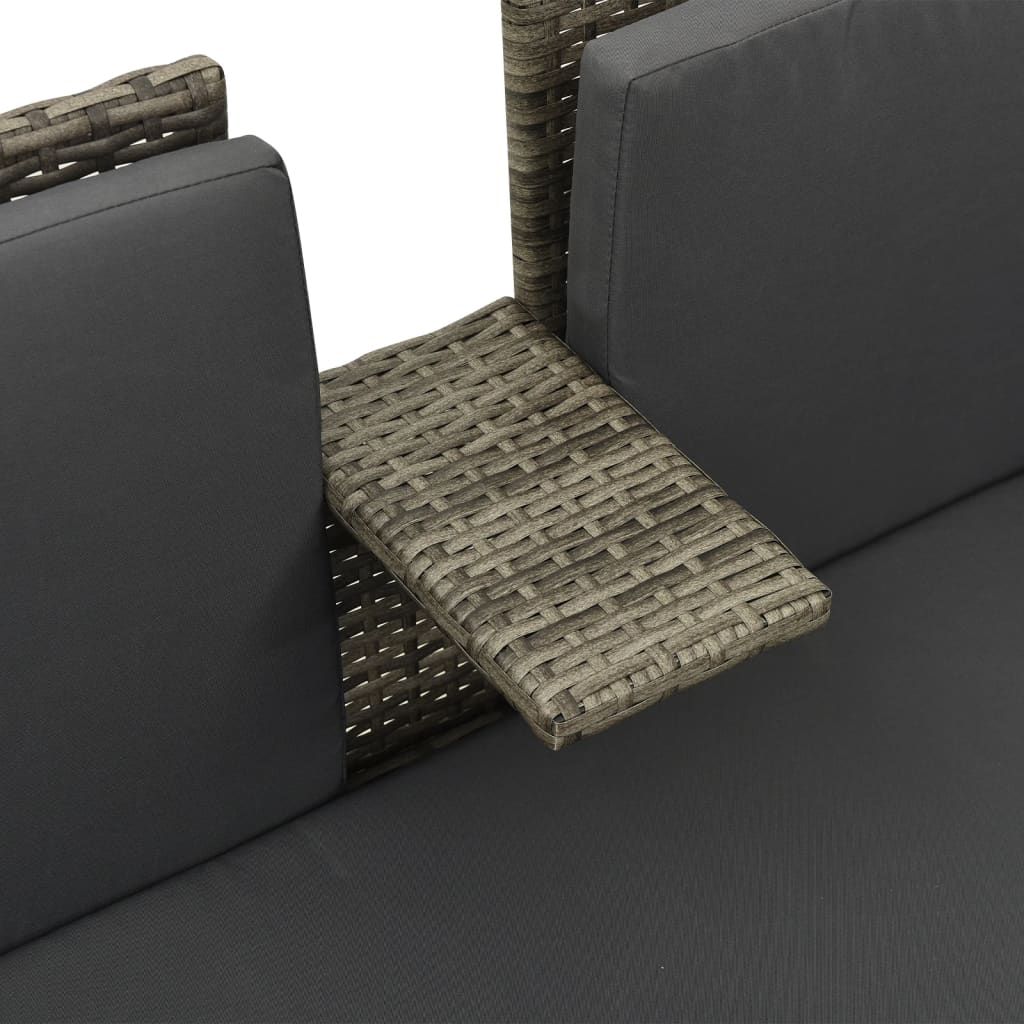 3-delige Loungeset met kussens poly rattan grijs