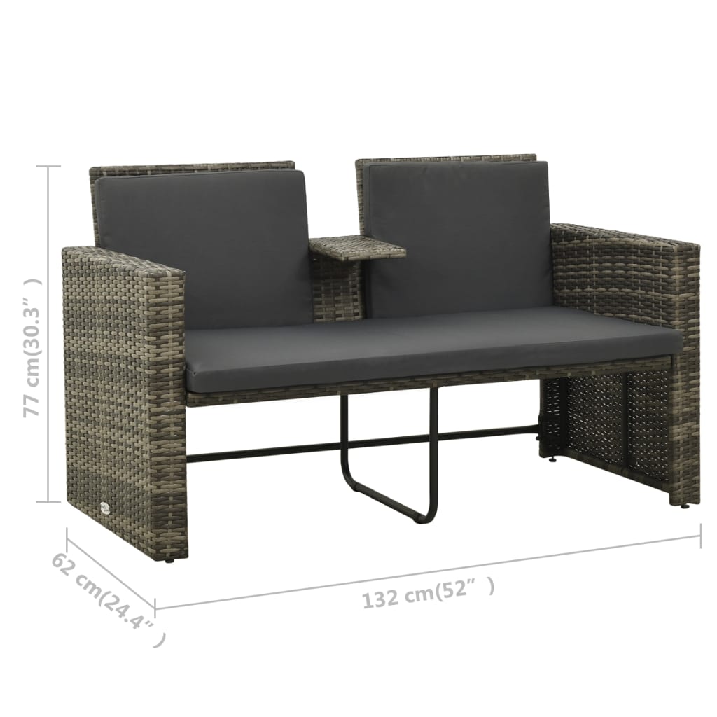 3-delige Loungeset met kussens poly rattan grijs