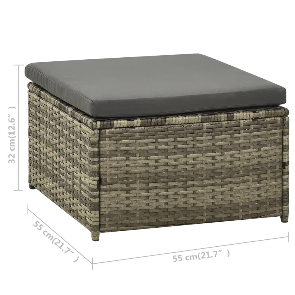 3-delige Loungeset met kussens poly rattan grijs