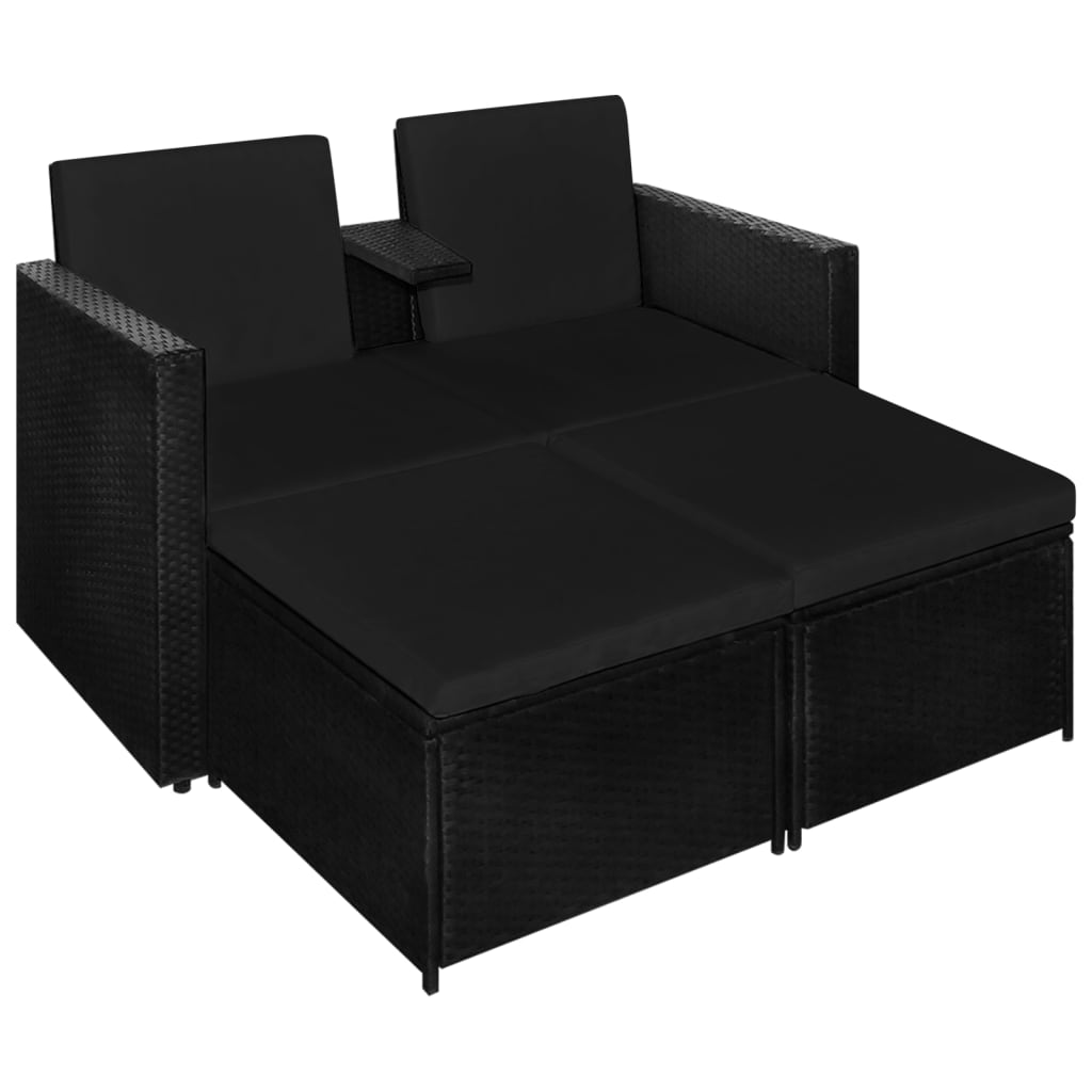 3-delige Loungeset met kussens poly rattan zwart