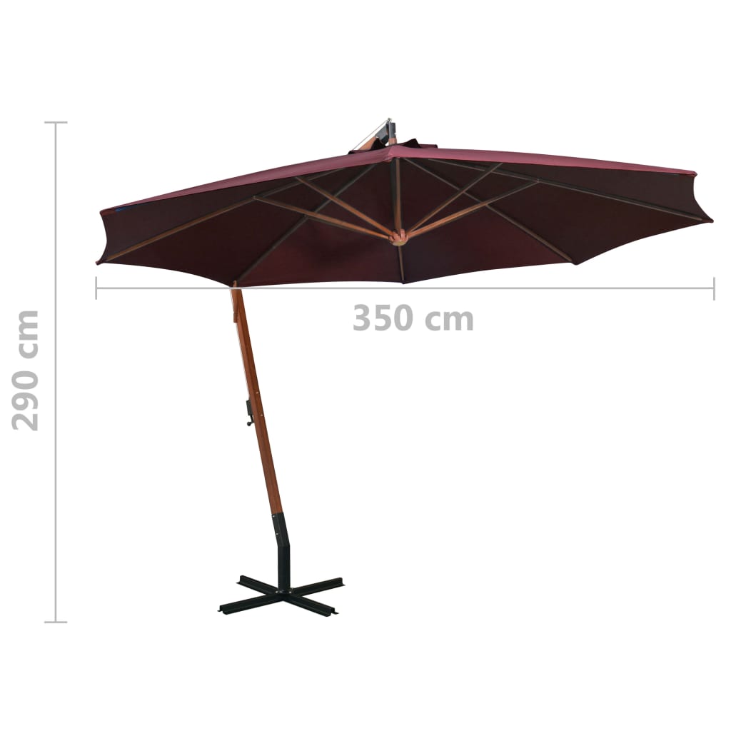 Zweefparasol met paal 3,5x2,9 m massief vurenhout bordeauxrood