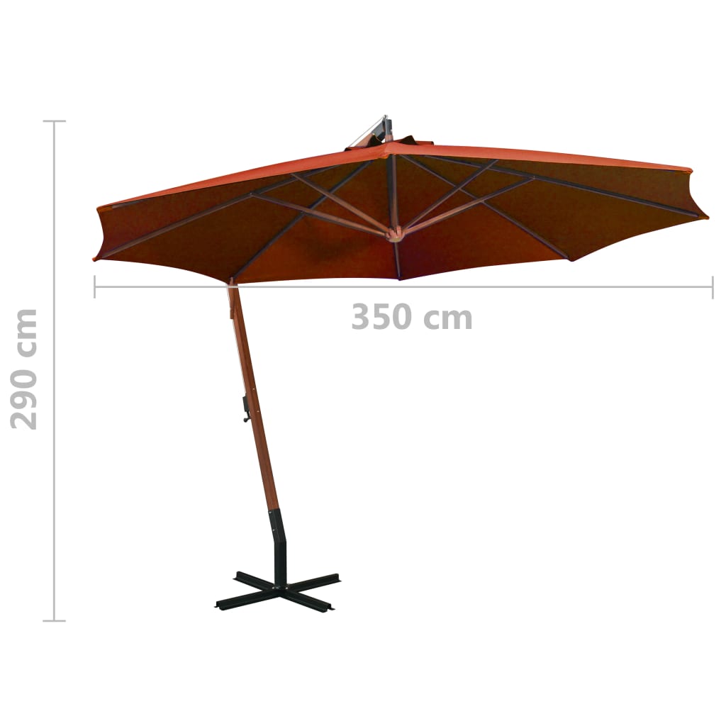 Zweefparasol met paal 3,5x2,9 m massief vurenhout terracotta