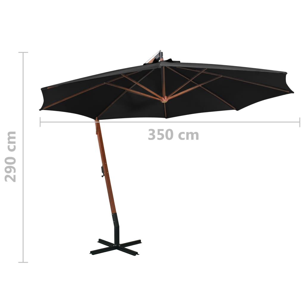 Zweefparasol met paal 3,5x2,9 m massief vurenhout zwart