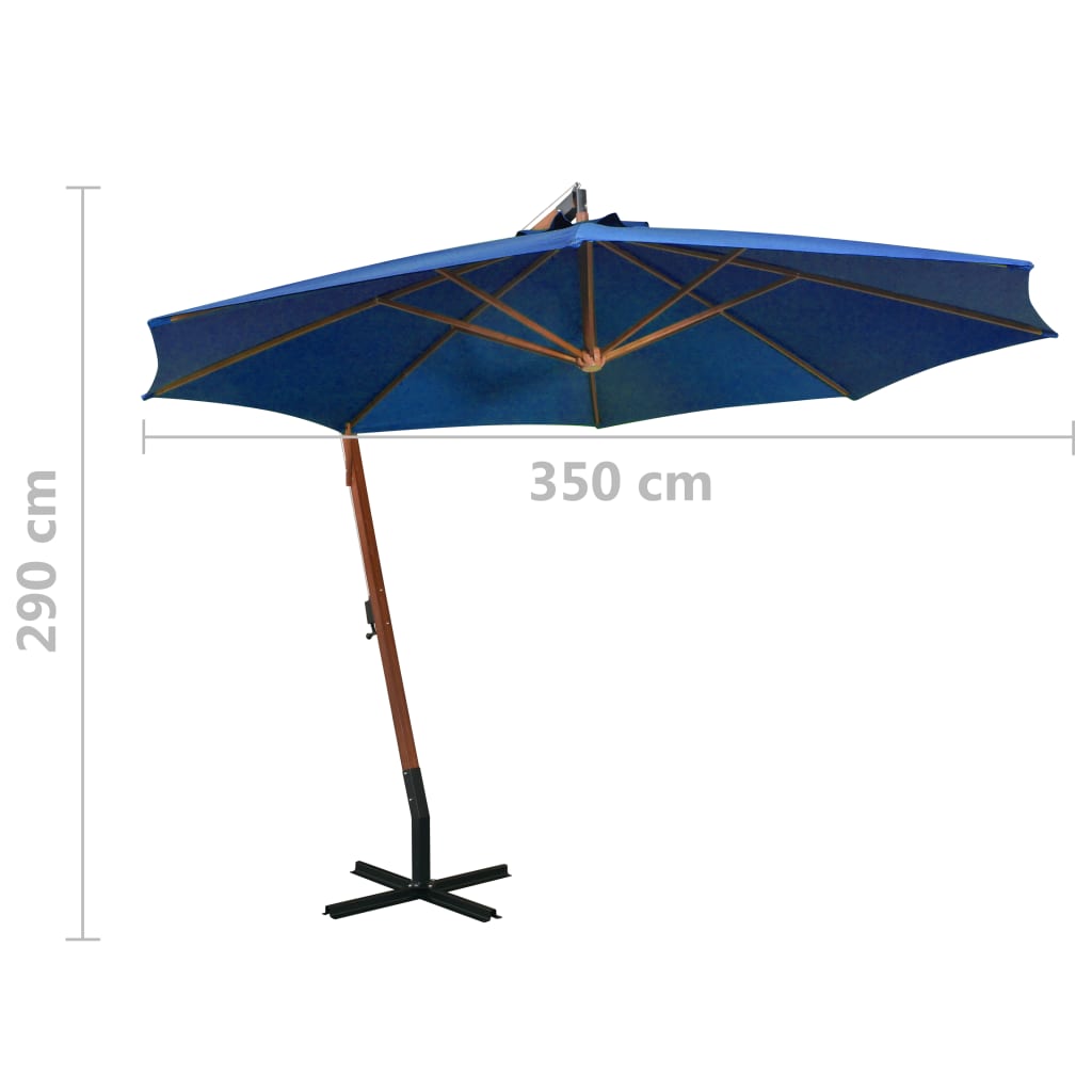 Zweefparasol met paal 3,5x2,9 m massief vurenhout azuurblauw