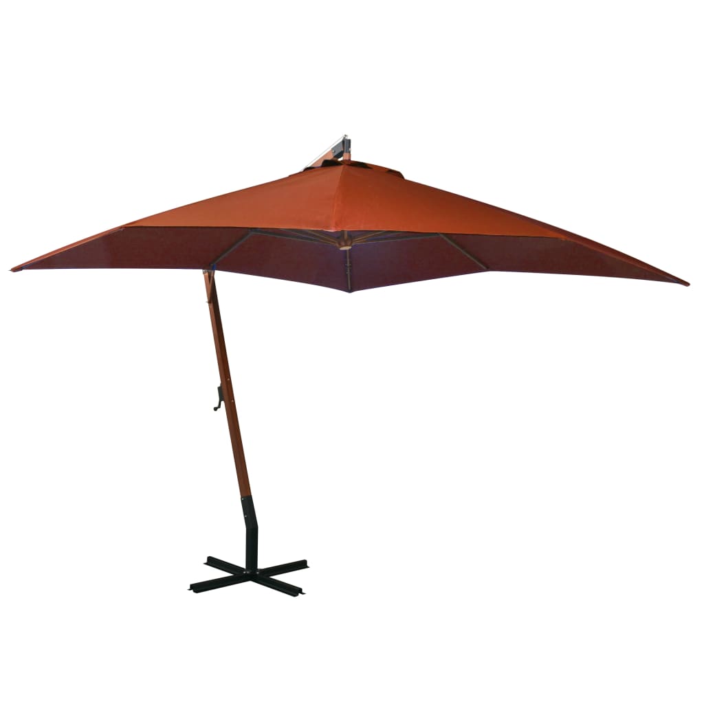 Zweefparasol met paal 3x3 m massief vurenhout terracottakleurig