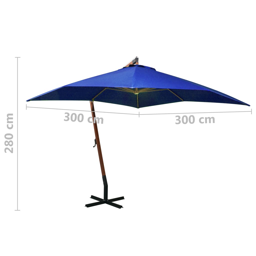 Zweefparasol met paal 3x3 m massief vurenhout azuurblauw