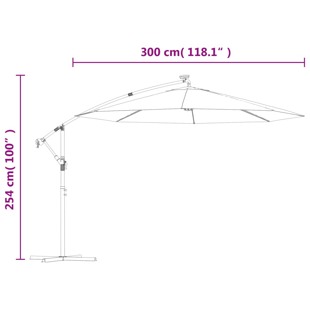 Zweefparasol met LED-verlichting en stalen paal terracotta