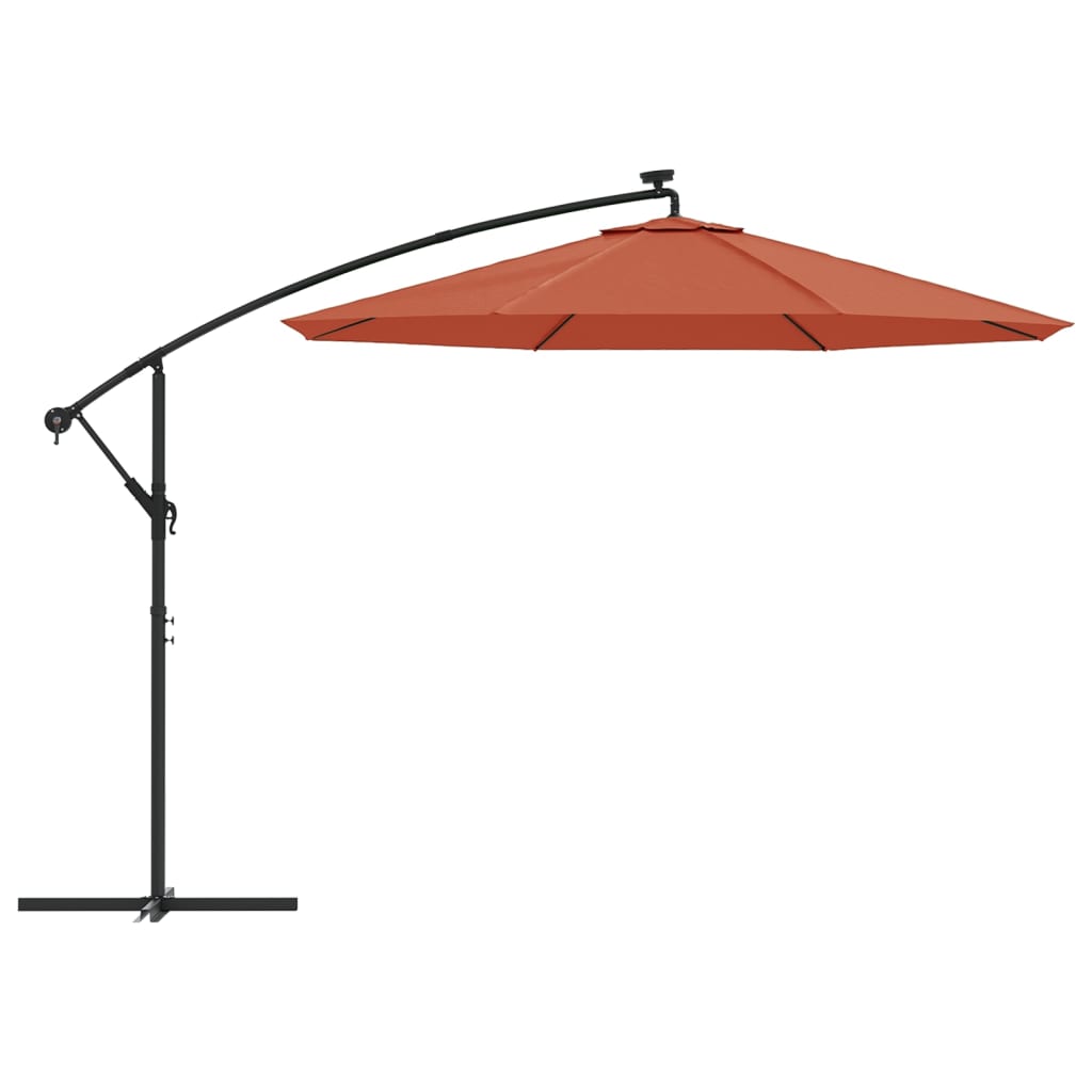 Zweefparasol met LED-verlichting en stalen paal terracotta