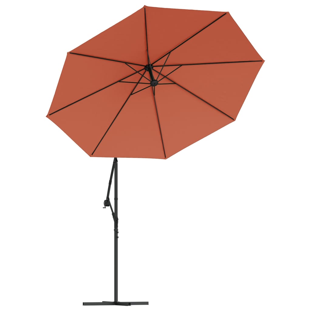 Zweefparasol met LED-verlichting en stalen paal terracotta