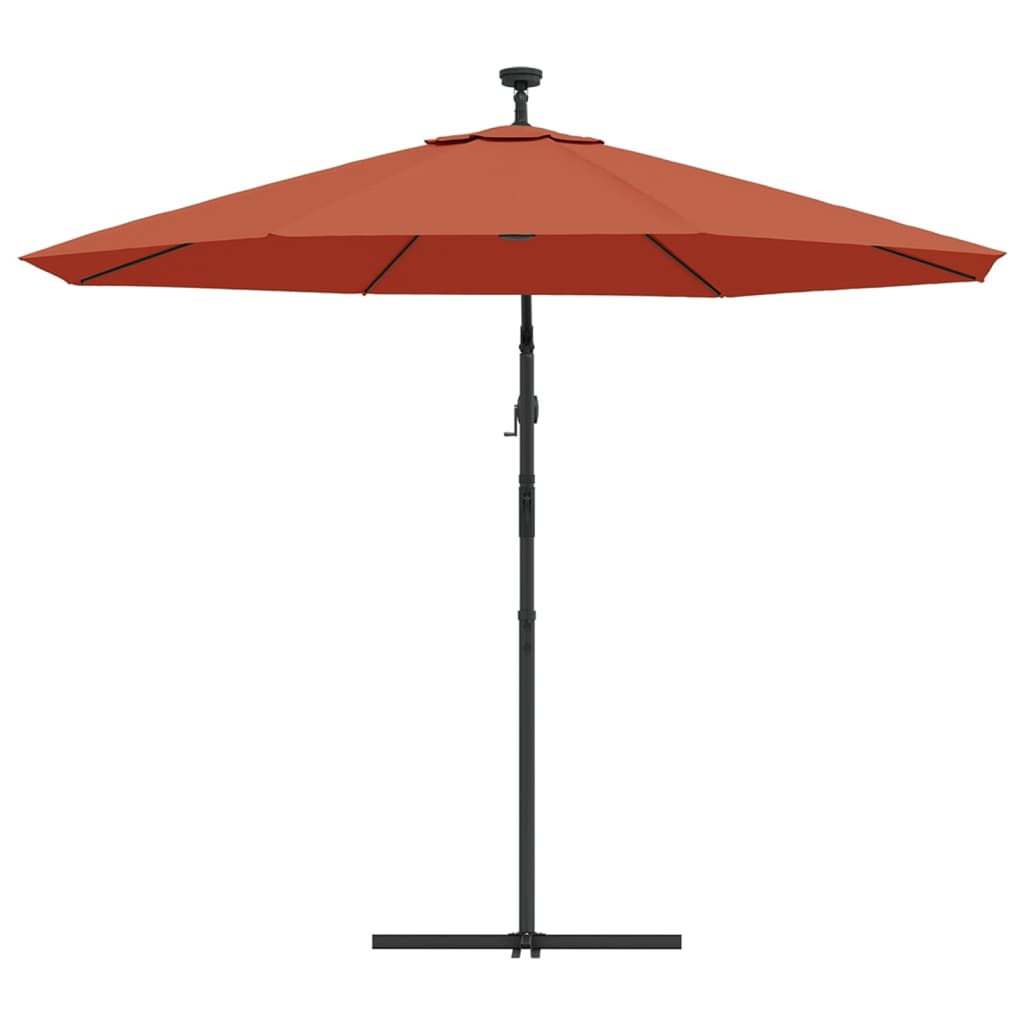 Zweefparasol met LED-verlichting en stalen paal terracotta