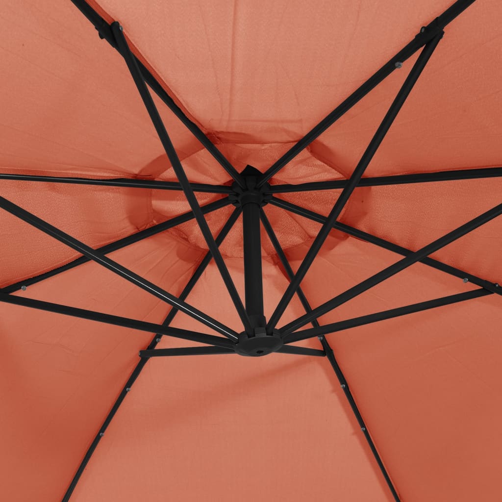 Zweefparasol met LED-verlichting en stalen paal terracotta