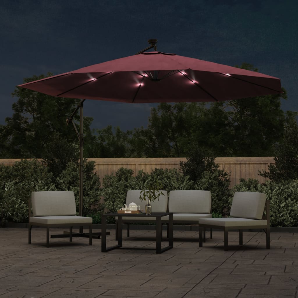 Zweefparasol met LED-verlichting 350 cm bordeauxrood